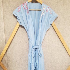Linen wrap dress with hand made embroidery